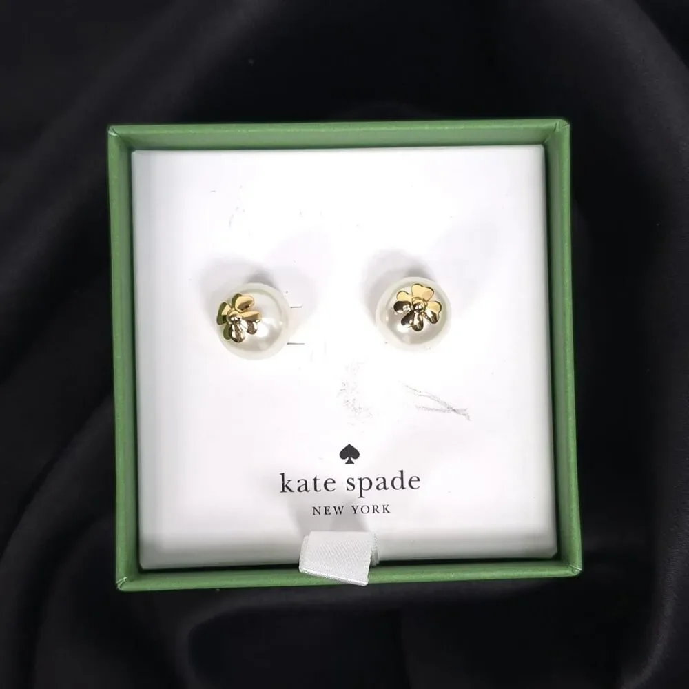 KATE SPADE Women's New Pearls On Pearl Stud Earrings Cream Gold Flower KG841